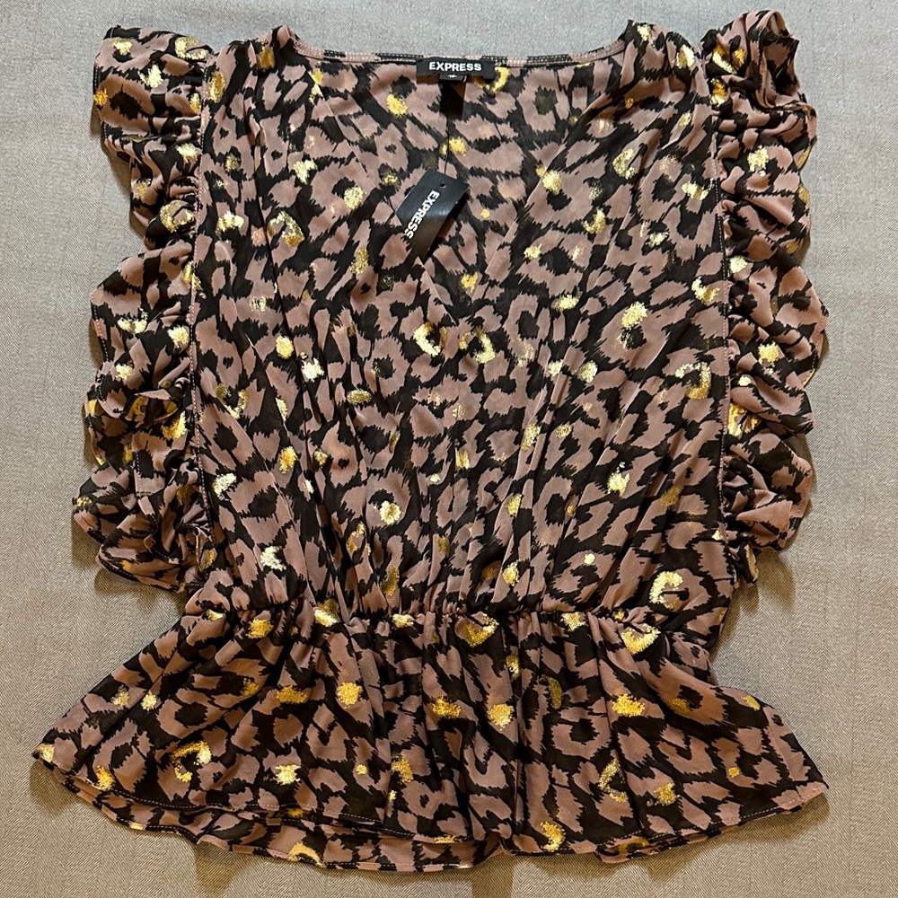 Express leopard peplum blouse NWT XS